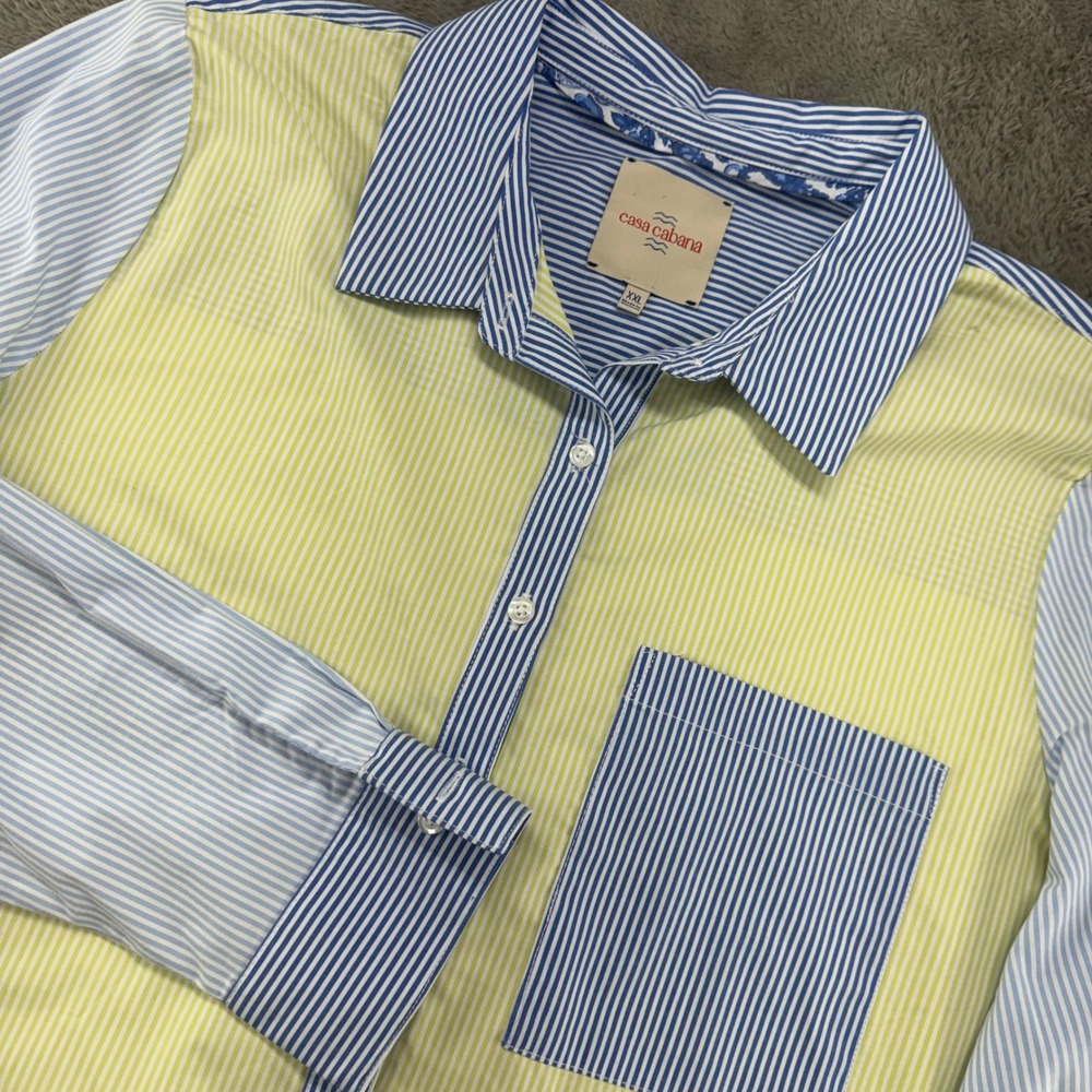 Casa Cabana Men's Patchwork Striped Button Up‎ Shirt XXL